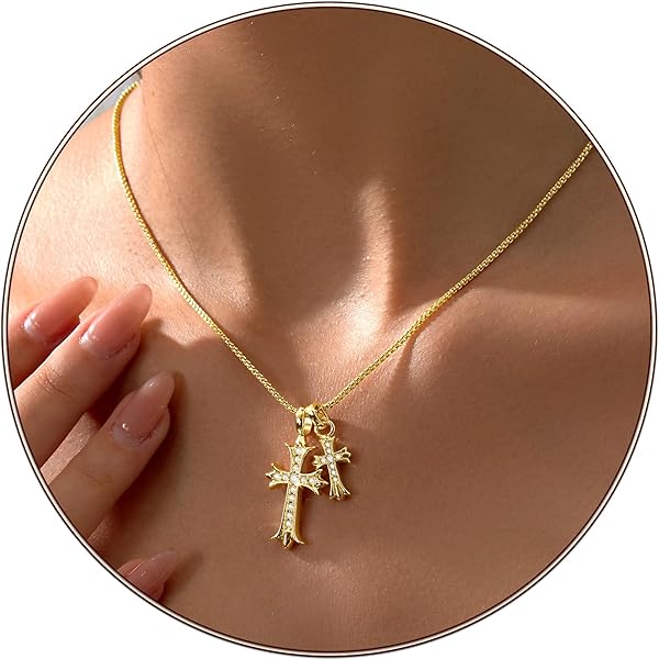 Amazon.com: Warshion Cross Necklace 14K Gold Plated Double